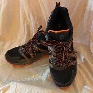 Tesla Black and Orange Athletic Shoes with Rugged Design and Textured Sole
